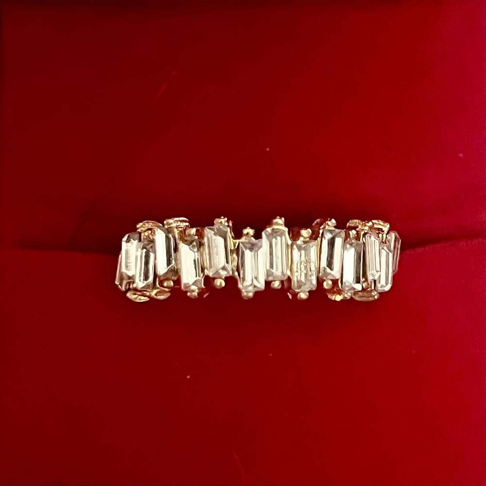 Baguette Ring Gold Band Statement Titanium Steel Band Size 6